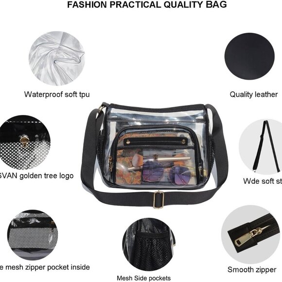 Spacious Clear Crossbody Tote for Women - Ideal for Events, Adjustable 24" Strap - Picture 3 of 7